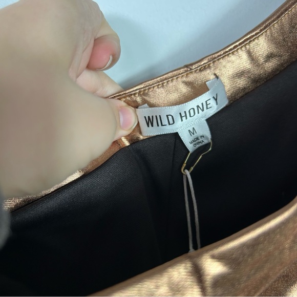 NWT Wild Honey Bronze Gold One Shoulder Mini Dress - Picture 6 of 7